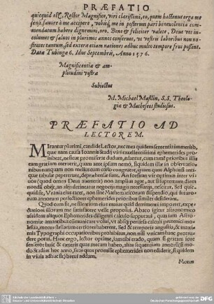 Praefatio ad Lectorem.