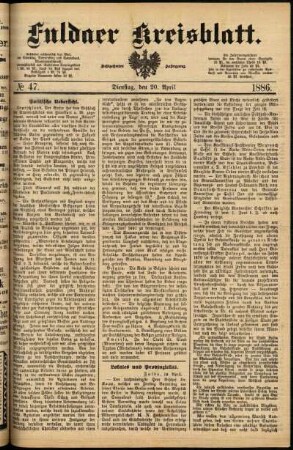 Ausgabe vom Dienstag, den 20. April 1886.