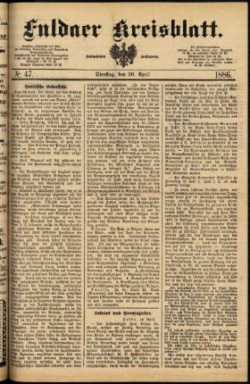 Ausgabe vom Dienstag, den 20. April 1886.