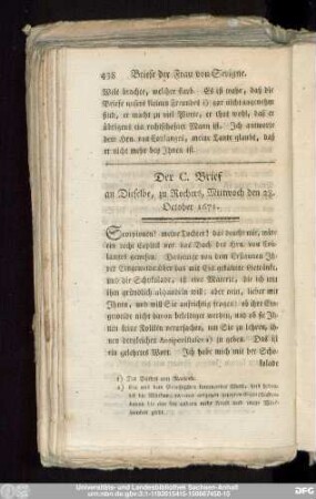 Der C. Brief an Dieselbe, zu Rochers, Mittwoch den 28. October 1671.
