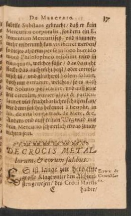De Crocis Metallorum, & eorum salibus.