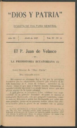 El P. Juan de Velasco y la prehistoria ecuatoriana