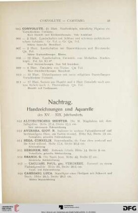 Nachtrag. Handzeichnungen und Aquarelle des XV. – XIX. Jahrhunderts (Nr. 912-999)