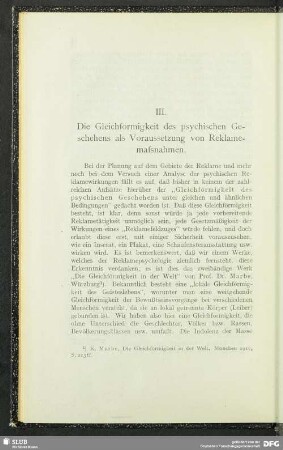 III. Die Gleichförmigkeit des psychischen Geschehens als Voraussetzung von Reklamemaßnahmen