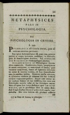 Metaphysices Pars IV. Psychologia.