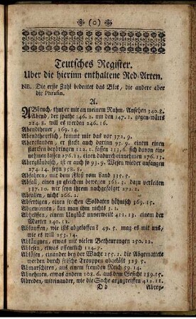 Teutsches Register. Uber die hierinn enthaltene Red-Arten.