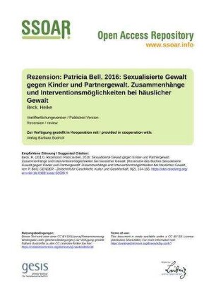 Rezension: Patricia Bell, 2016: Sexualisierte Gewalt gegen Kinder und Partnergewalt. Zusammenhänge und Interventionsmöglichkeiten bei häuslicher Gewalt