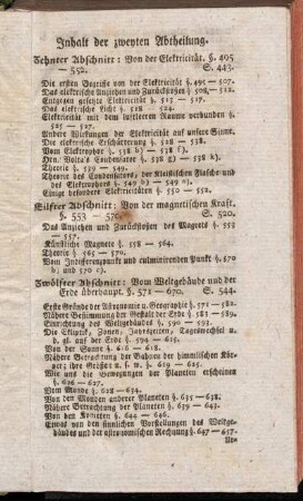 Inhalt der zweyten Abtheilung