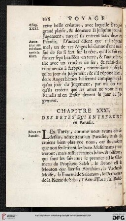 Chapitre XXXI: Des betes qui entreront en paradis