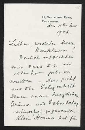 Brief von Hermann Georg Fiedler, Ethel Mary Fiedler und Herma Fiedler an Gerhart Hauptmann