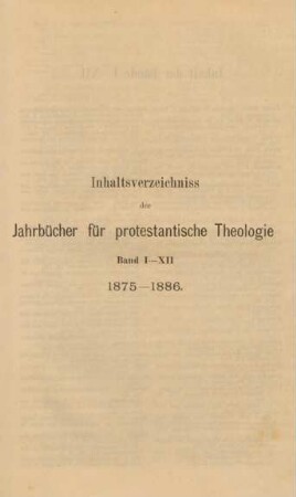 693-696 Inhaltsverzeichnis der Jahrbücher für protestantische Theologie Band I-XII 1875-1886