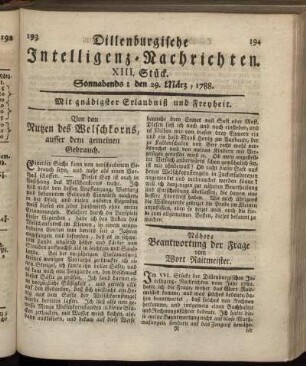 XIII. Stück. Sonnabends : den 29. März, 1788.