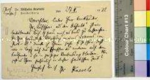 Postkarte von Wilhelm Knevels an Herbert Lipp bezüglich einer Buchbesprechung