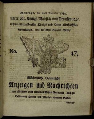 No. 47. Montags, den 20ten November 1780.
