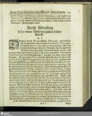 Kurtze Abweisung Einer neuen Wittenbergischen Läster-Schrifft