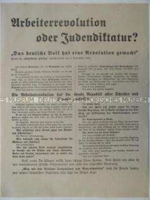 antisemitisches Flugblatt aus Bayern mit Ausführung über den angeblichen Berliner Sowjetjuden und die Börsenjuden