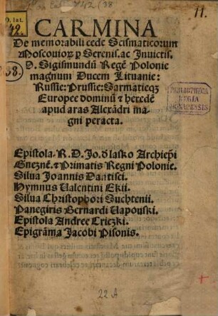 Carmina de memorabili Caede Seismatiorum Moscoviorum per Sigism. regem Polonia ... apud aras Alexandri M. peracta
