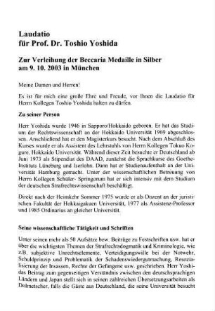 627-630, Laudatio für Prof. Dr. Toshio Yoshida