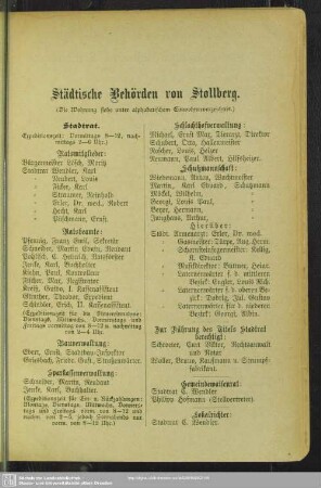 Behördenverzeichnis : Städtische Behörden von Stollberg