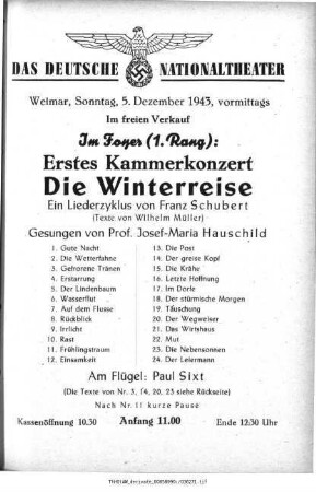 Erstes Kammerkonzert Die Winterreise