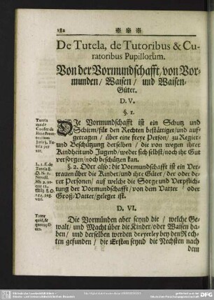 De Tutela, de Tutoribus & Curationibus Pupillorum. Von der Vormundschafft, von Vormunden, Waisen, und Waisen-Güter