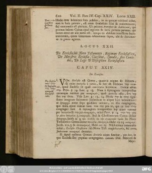 Locus XXII. De Ecclesia sub Novo Testamento, Regimine Ecclesiastico, De Ministris Ecclesiae, Classibus, Synodis, sive Cociliis, De Lege & Disciplina Ecclesiastica.