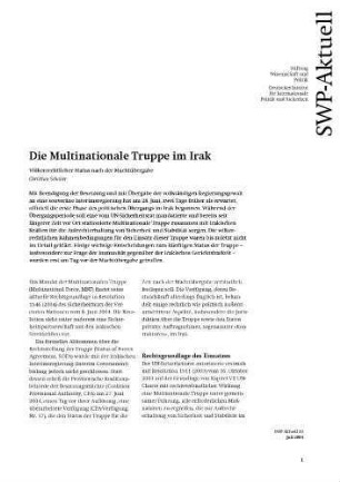 Die Multinationale Truppe im Irak : völkerrechtlicher Status nach der Machtübergabe