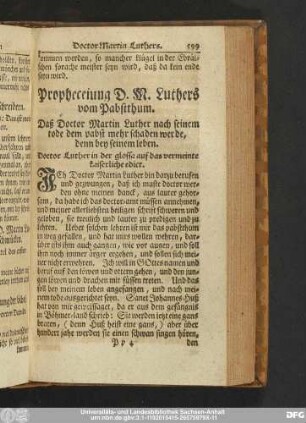 Propheceiung D. M. Luthers vom Pabstthum.