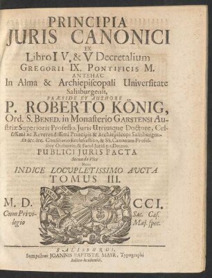 Tomus III.: Ex Libro IV. & V Decretalium Gregorii IX. Pontificis M.