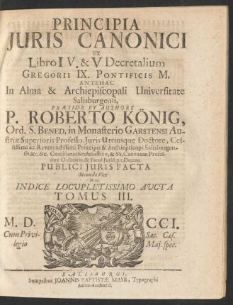 Tomus III.: Ex Libro IV. & V Decretalium Gregorii IX. Pontificis M.