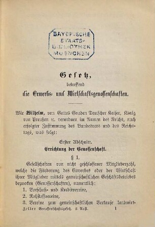 Das Reichsgesetz über die Erwerbs- und Wirtschafts-Genossenschaften vom 1. Mai 1889 ... hsg. v. W. Zeller