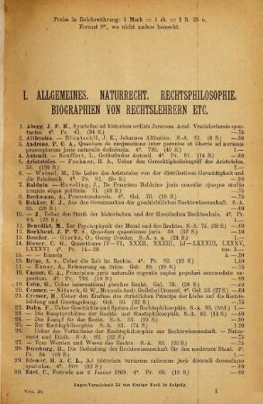 Lager-Verzeichnis ..., 34. Rechtswissenschaft : Abhandlungen ; Inhalts-Verzeichnis umstehend