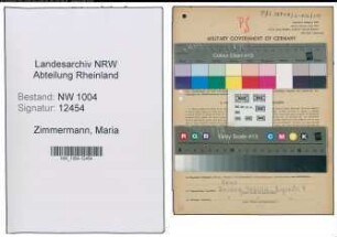 Entnazifizierung Maria Zimmermann , geb. 20.12.1900 (Kuechenhilfe)