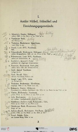 I. Antike Möbel, Stilmöbel und Einrichtungsgegenstände (Nr. 1-121)