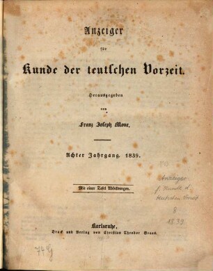 Anzeiger für Kunde der deutschen Vorzeit : Organ d. Germanischen Museums, 8. 1839