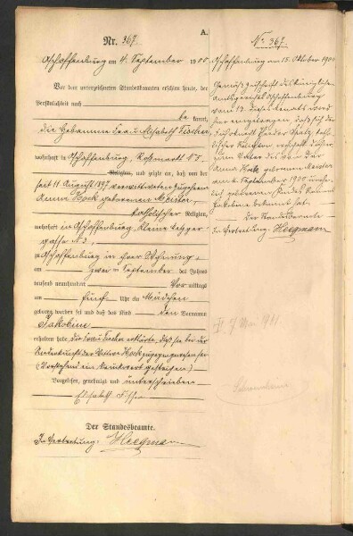 Standesamtsbuch der Stadt Aschaffenburg: Geburten 365/1900 - 184/1901