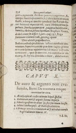 Caput X. De auro & argento non evehendo, Item De moneta reique nummariæ cura.