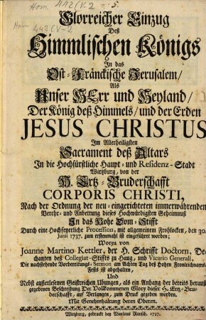 Glorreicher Einzug des Himmlischen Königs in das Ost-Fränkische Jerusalem
