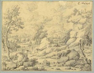 Landschaft mit Brücke und Felsenburg