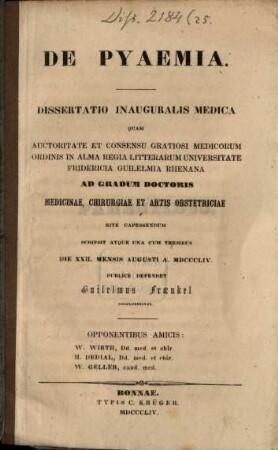 De pyaemia : dissertatio inauguralis medica