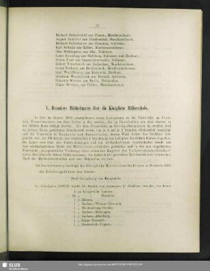 V. Besondere Mittheilungen über die Königliche Müllerschule