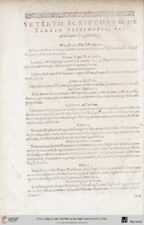 Veterum scriptorum de Tacito testimonia, vel eiusdem fragmenta
