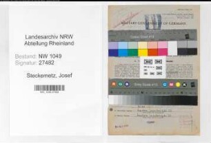 Entnazifizierung Josef Steckemetz , geb. 30.09.1899 (Bahnarbeiter)