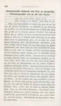 312-316 Vertrauensvolle Ansprache und Bitte an evangelische Glaubensgenossen und an alle edlen Seelen
