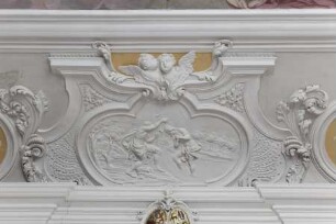 Decke der Schlosskapelle — Vier Stuckreliefs mit biblischen Szenen — Die Taufe Christi im Jordan