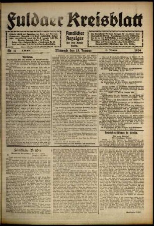 Erste Ausgabe vom Mittwoch, den 15. Januar 1919.