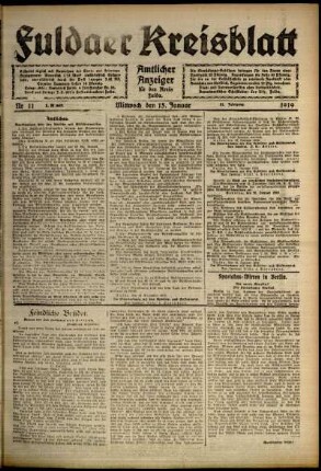 Erste Ausgabe vom Mittwoch, den 15. Januar 1919.