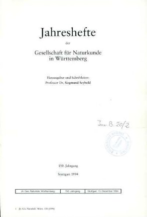 Bd. 150, 1994: Jahreshefte der Gesellschaft für Naturkunde in Württemberg