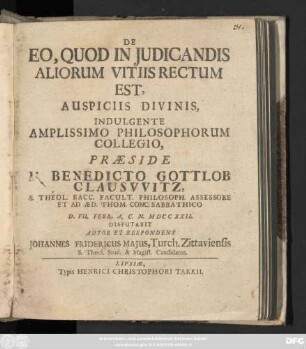 De Eo, Quod In Judicandis Aliorum Vitiis Rectum Est