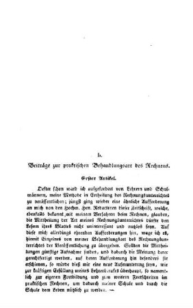 Beiträge zur praktischen Behandlungsart des Rechnens